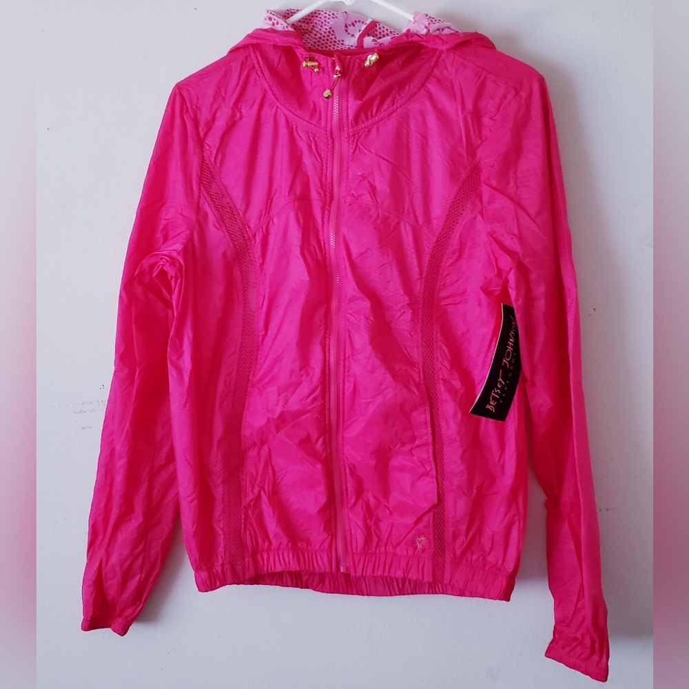 Betsey Johnson Performance Womens Hot Pink Windbreaker